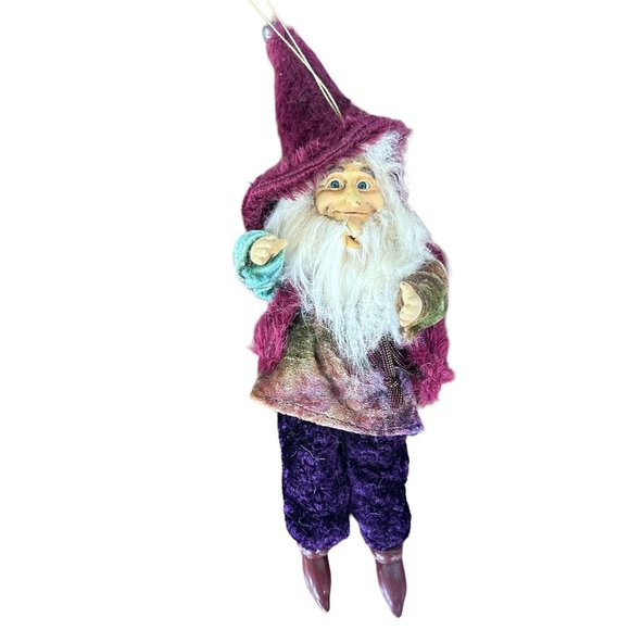 Vintage 90's Old Man Forest Elf Ornament Velour Clothes Christmas Handma… - Picture 2 of 12